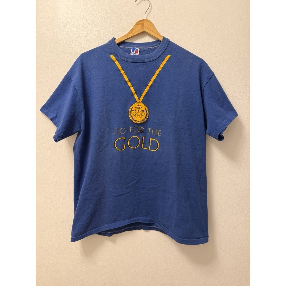 Vintage Russell USA Olympics Go For Gold Medal Blue T Shirt Men's XL All Stars